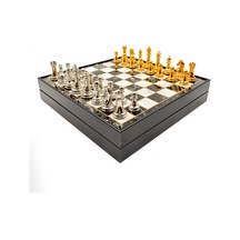 Ahşap - 404 - Satranç Takımı Siyah Gümüş Metal Taşlı Merkp36s - 25cm, Altın-gümüş - Muratech - - Merkp36s25ag
