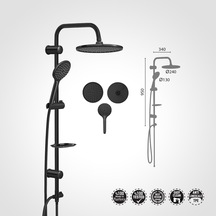 Valtemo Aqua Jet Siyah Renk Yağmurlamalı Robot Tepe Duş Seti Siyah