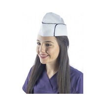 Beyaz Üzerine Siyah Biye Aşçı Kayık Kep - Unisex-Standart-Tek Parça