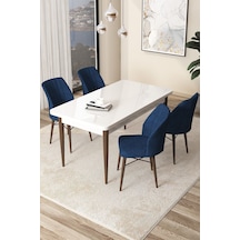 Canisa Concept Arp Serisi Sabit Mutfak Masası Takımı 70x110 Beyaz Ceviz Masa 4 Lacivert Sandalye Masa Beyaz/ Sandalyeler Lacivert