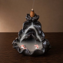 Seramik Çiçek Aromaterapi Geri Akışlı Tütsülük - Siyah - 8x9 Cm Çok Renkli
