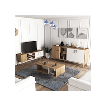 Exxen Ahşap Ayaklı Tv Ünitesi - Orta Sehpa - Konsol Seti Sepet - Beyaz Set 1584-2074-1624