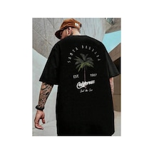 Medinenur Arka Palmiye Baskılı Basic T-shirt Siyah
