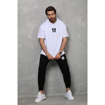 Tarzyeri Unisex Kapşonlu Oversize T-shirt Takım - Beyaz 001