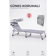 Tr Ecm Proger Gölgelikli Katlanabilir Şezlong, Havuz, Bahçe Ve Teras İçin, Yastıklı, Alüminyum, Gri, Modern Stil Diğer
