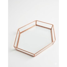 Guvenglassart Bakır Rose Geometrik Altıgen Dekoratif Tepsi