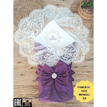 Kadife Kız Bebek Battaniyesi Dantelli Kundak Hastane Çıkışı Yenidoğan %100 Doğal Pamuktan Hediyelik Mor