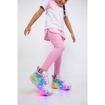 Pepino Kız Çocuk Şarj Edilebilir 16 Mod Rgb Led Işıklı Tekerlekli Paten Ayakkabı Bas-çek Butonlu Beyaz - Pembe Beyaz - Pembe