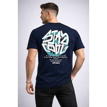 Herkesemoda Arka Stay Yazı Detaylı Basic T-shirt Lacivert