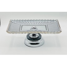 Metal Ayaklı Gri Kristal Cam Sunumluk Tabak