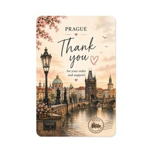 Prague Temalı Thank You Kartı 8x5 Cm Sipariş Teşekkür Kartı Paket Içi Not Kartı 100 Adet - Bej - 056