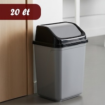 Porsima 0099 Kapaklı Gri-siyah Çöp Kutusu - Favori Banyo Ve Mutfak Çöp Kovası 20lt Gri
