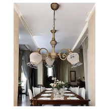 Çicek Kol Üç Kollu Metal Zamak Avize Eskitme Statik Boyalı Mat Somon Rengi Camlı Bal - Eskitme