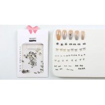 48li Yıldız Ve Kurdela Metal Tırnak Süsleme Charm Nail Art Charm Taşları Wn-520