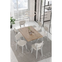 Avvio Lidyana Elma Sandalye 80x140 Yemek Masası Mutfak Masası 6 Kişilik Masa Sandalye Takım Akça