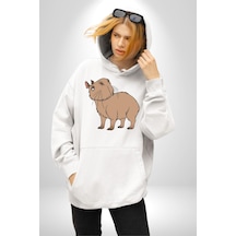 Chispi Kadın Erkek Beyaz Kapüşonlu Sweatshirt Hoodie Beyaz