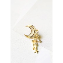 MorMajor Silver Tekli Ithal Sedefli Ay Uzun Figür Gümüş Küpe- Sol Taraf-5578