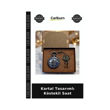 Kartal Tasarımlı Köstekli Saat Nostaljik Aksesuar Cep Saati Kutuslu Hediye Çok Renkli