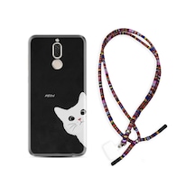 Huawei Mate 10 Lite Kılıf Rasta Boyun Askılı Çılgın Kedi 1895 Siyah