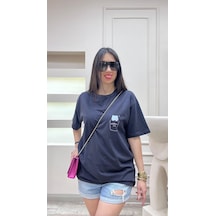 Good Luck T- Shirt - Füme Baskılı Oversize Tişört Gri
