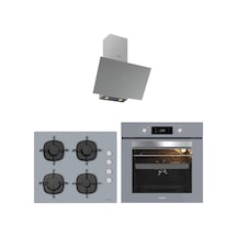 Silverline 3481 Flam Davlumbaz - CS5335S01 Ocak - BO65E4S01 Gri Fırın Gri Cam Ankastre Set