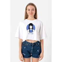 Gintama Anime Kotaro Minimal Beyaz Kadın Crop Tshirt Beyaz