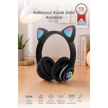 Çanta Eğitim Ders Bluetooth Kulaklık Kulak Üstü Kedi Tasarımlı Kablosuz Kulaklık Hd90 Siyah