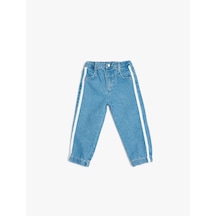 Koton Jogger Kargo Pantolon Cepli Şerit Detaylı Pamuklu Lıght Indıgo 5smg40010ad Açık Mavi