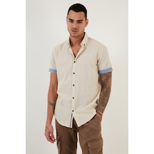 Buratti Pamuklu Slim Fit Düğmeli Yaka Kısa Kollu Erkek Gömlek Cf21S112546 Taş