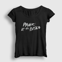 Presmono Kadın Brush Panic At The Disco T-shirt Siyah