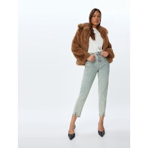 Koton Mom Fit Kot Pantolon Standart Bel Yırtmaç Detaylı Düğmeli Cepli Pamuklu - Mom Fit Jeans Bleach 5wal40060md Açık Mavi
