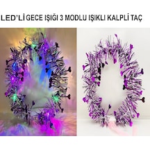 Kalp Püsküllü Gece Parıltısı 3 Modlu Led& 39 Li Işıklı Taç Mor Renk Standart