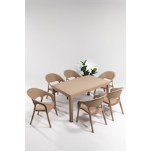 Garden Large 90x150cm Rattan Cappucino Masa Takımı Bahçe&balkon - 1 Masa 6 Sandalye Krem