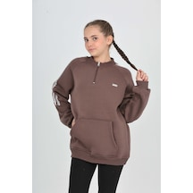 Toontoy Kız Çocuk Kol Dantel Şeritli Sweatshırt Kahve