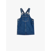 Koton Pamuklu Kare Yaka Cep Detaylı Denim Jile Elbise Dark Indıgo 5smg80007ad Koyu İndigo
