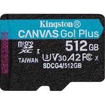 Kingston Canvas Go Plus Microsdxc Hafıza Kartı Gen4 200 Mb/sn A2 U3 V30 512 Gb Tek Paket, Adp-sdcg4/512gbsp Olmadan