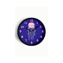 Sevimli Denizanası Çizimli Çocuk Odası Duvar Saati - 30cm - Önü Camlı Siyah Kasa - Sessiz Mekanizma-jh1115 Siyah