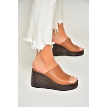 Fox Shoes P555961203 Taba Hakiki Deri Dolgu Topuklu Kadın Terlik Taba-hakiki Deri Taba