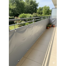 Gri Renk Balkon Brandası - 650 Gr Pvc Polyester - Kuşgözlü Ve Kolon Takviyeli Balkon Demiri Brandası Gri