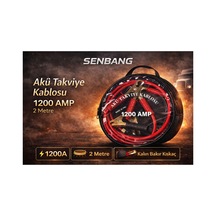 Senbang 1200a Akü Takviye Kablosu 2 Metre Çantalı, Kalın Bakır Kıskaçlı, Araç Marş Kablosu Jumper Cable