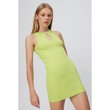 Yaka Pencere Kolsuz Elbise Açık Yeşil