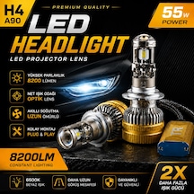 H4 A90 Led Xenon 55w 8200lm Optik Lensli 6500k Beyaz Işık Far Ampulü