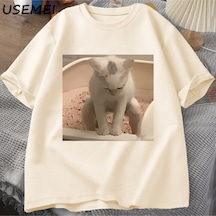 Flood Of Style Komik Kedi T-shirt Erkek Kısa Kollu T-shirt Baskı Tshirt Erkekler İçin Giyim Vintage Giysiler Haki