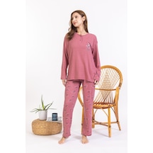 Kadın Orta Yaş Ve Üzeri Regular/rahat Kalıp Düz Desen Pamuk Anne Pijama Takımı 50-gül Kurusu