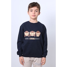 Hçm Erkek Çocuk Şardonlu Sweat Karakter Baskılı Ribanalı E34 Lacivert