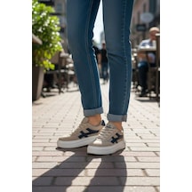 In Step Meengi Unisex Bej Siyah Detaylı Günlük Spor Ayakkabı - Sneaker