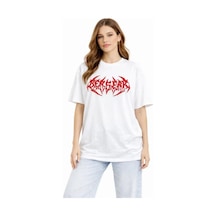 Baskılı T-shirt Yazlık Kısa Kol Bisiklet Yaka Rahat Kalıp Tişört - Beyaz Beyaz