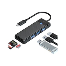 Type-c To 3.0 Tf Sd Kart Okuyucu 3 Portlu Usb 3.0 Çoklayıcı Adaptör Siyah