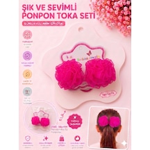 2'li Set Şık Ve Sevimli Simli Tül Ponpon Lastik Saç Tokası - 3 Farklı Seçenek Koyu Pembe