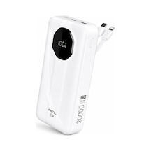 Pw-107 20.000 Mah Powerbank 22.5w Hızlı Şarj Dahili Type-c Lightning Kablolu Lcd Göstergeli 2 Usb Beyaz Çok Renkli